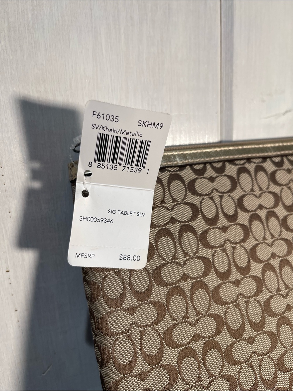 Coach Brown Khaki and Metallic Signature Zip Pouch Tablet F61035 NWT - Picture 2 of 7